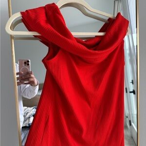 A New Day Red Asymmetrical Ribbed Sundress